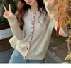 26 Novos Cardigans 100% Lã Femininos Gola Redonda Babados Patchwork Cor Tricô Suéter Solto Manga Longa Casaco de Caxemira