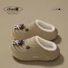 Chinelos de Algodão Impermeáveis para Mulheres 2026 Novo Outono/Inverno Casa Pelúcia Quente Antiderrapante Uso Externo Mais Veludo Mais Espesso Sapatos de Algodão para Mulheres
