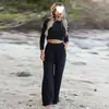 2025 Transfronterizo Tallas Grandes Nuevo Conjunto de Pantalones Largos de Pierna Ancha para Mujer Color Sólido Manga Larga Casual Temperamento Conjunto de Dos Piezas Mujer