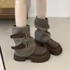 Botines de Diseño Retro First Encounter Season para Mujer Otoño/Invierno 2026 Botas Martin de Suela Gruesa que Aumentan la Altura para Mujeres Petites Botines Cortos