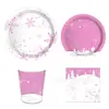 Mm254 Natal Árvore de Natal Floco de Neve Rosa Mesa de Festa para 8 Pessoas Conjunto de 4 Peças Prato de Papel Guardanapo de Papel Copo de Papel