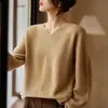 Nuevo Suéter de Lana 100% Holgado Estilo Perezoso con Cuello en V para Otoño e Invierno 2025 Estilo Coreano para Mujer Suéter de Punto de Cachemir para Vestir