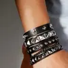 Pulsera de Estilo Punk Multicapa Nueva Europea y Americana Pulsera Personalizada de Calavera para Hombre Muñequera de Motociclista Hip-Hop con Remaches para Chico