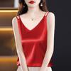 Camisola de cuello en V para mujer de talla grande, verano nueva, combinable con todo, estilo occidental, que reduce la edad, elegante, sin mangas, para usar debajo y encima.