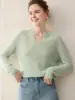 Nuevo Suéter de Punto para Mujer 2026 Otoño/Invierno de Cachemira Pura Cepillado Cuello Redondo en V Holgado Moda Estilo Perezoso