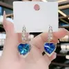 Pendientes de Corazón de Cristal Azul Coreano con Aguja de Plata S925, Diseño Moderno y Elegante, Pendientes de Botón Elegantes, Accesorios para Orejas de Lujo Ligero