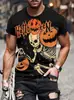Interessante Caveira de Halloween Impressa em 3D Transfronteiriça Nova Camiseta Casual Masculina Gola Redonda Manga Curta Venda Direta da Fábrica