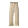 Pantalones Vaqueros Lavados Color Caqui Estilo Vintage Americano para Hombre, Pantalones Casuales Anchos de Pierna Recta Sueltos para Hombre