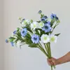 Buquê de flores combinando material 3 cabeças flor de vaso azul roda de flores crisântemo modelo de casa decoração de quarto simulação de foto de casamento flor artificial