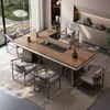 Mesa de Té y Juego de Sillas con Acabado de Madera de Nogal y Encimera de Roca para el Hogar, Mesa de Té Estilo Chino Nuevo, Mesa de Café para Oficina, Sensación de Lujo Ligero de Gama Alta, Encimera Grande