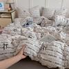 Nuevo Juego de Cama de Cuatro Piezas de Algodón Lavado Amigable con la Piel, Gasa de Doble Capa Estilo Francés Todo Algodón Sábana para Cama de Estudiante Funda de Edredón Funda de Almohada Sábana