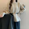 Suéter de Punto Canalé de Longitud Media Holgado Adelgazante de Hombro Único con Diseño Elegante Nuevo Estilo Otoño/Invierno para Mujer Tallas Grandes