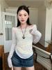 Blusa de manga larga con hombros descubiertos estilo Spice Girl estadounidense, camiseta de protección solar para mujer, top informal ajustado de primavera y verano, estilo moderno.