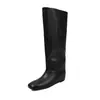 Botas de jinete de aumento de altura para mujer, botas largas de tacón alto hasta la rodilla, nuevas botas de cuero hasta la rodilla sin cordones de punta redonda para otoño e invierno