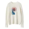 Suéter Bordado Gola Redonda 100% Caxemira Pura Outono e Inverno Novo Suéter de Malha Base Feminino Estilo Coreano Suéter Pulôver de Frutas