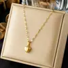 Collar de Corazón de Amor de Acero Inoxidable Transfronterizo Europeo y Americano, Cadena para Clavícula con Colgante de Corazón Simple y de Alta Gama Incrustado de Diamantes Chapado en Oro
