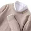 Suéter 100% lã masculino para outono e inverno, gola redonda, estilo pullover, cor sólida, mistura de cashmere, corte solto, tamanho grande, adequado como camada interna