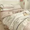2026 Novo Conjunto de Colcha de Verão de Algodão Lavado de Quatro Peças com Renda, Colcha Fina, Colcha de Ar Condicionado, Roupa de Cama Lavável