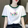 Camiseta de Manga Corta con Bloques de Color para Mujer de Comercio Exterior Transfronterizo, Corte Holgado, Adelgazante, Rejuvenecedora, Top Camiseta de Manga Corta Estilo Americano para Mujer