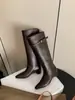 Tubo Aumentador de Altura Interna de 5cm Botas Longas Outono Inverno Novo Estilo Fivela Marrom Retrô Bico Fino Botas de Cavaleiro da Moda