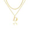 Amazon Nuevo Collar de 26 Letras Cadena Hueso de Serpiente Doble Capa Perlas de Arroz Personalizado Moda Circonita Letra Collar de Doble Capa