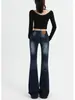 Jeans de cintura baixa, levemente flare, estilo retrô americano para mulheres, nova coleção primavera/outono 2026, corte slim, valoriza a silhueta e calça jeans versátil