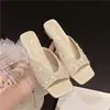 Mules Geniales 2026 de Moda Versátiles de Una Correa Zapatillas de Tacón Alto para Mujer Tacón Grueso Punta Cuadrada Verano Exterior Nuevas Lentejuelas