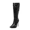 Botas Talla Grande 48 Punta Aguda 40 Hebilla de Cinturón Botas de Caballero Botas de Moda Tacón Alto Sexy Zapatos de Mujer Remache Cremallera Lateral Mujer Negro