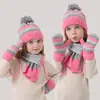 Chapéu Infantil Transfronteiriço Conjunto Quente de Três Peças para Exterior Chapéu de Lã Tricotado Colorido para Meninos e Meninas Capuz com Proteção de Orelhas de Veludo
