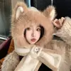 Gorro de Peluche Lindo Nuevo 2026 para Mujer con Orejas de Zorro, Combinación de Sombrero y Bufanda Versátil y a la Moda para Otoño e Invierno