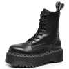 Botas de Motocicleta Blancas Gruesas Transfronterizas de 8 Ojales con Doble Costura, Cremallera Lateral, Botines Cortos de Estilo Británico para Mujer, Suela de Plataforma, Botas de Trabajo con Cordones