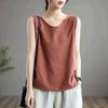 Camisola de Moda Morada Reductora de Edad de Alta Gama de Algodón y Lino sin Mangas Top de Verano Nuevo Versátil Literario Retro para Mujer