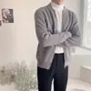 Chaqueta Cardigan de Punto de Color Sólido con Cuello Redondo para Hombre 2024 Otoño e Invierno Moda Tendencia Juvenil Versátil Casual Talla Grande Top