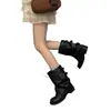 Botas vaqueras retro estilo coreano con hebilla de cinturón, nuevo modelo 2026, botas de caballero con tacón grueso, botas de plataforma, botines de mujer hasta la pantorrilla