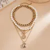 Collar Colgante de Perlas Redondas Multicapa Incrustado con Diamantes Transfronterizo Europeo y Americano, Cadena para Clavícula Estilo Palacio Retro, Exquisito y Moderno Accesorio para el Cuello