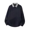 Suéter masculino de tricô canelado com blocos de cor e gola contrastante, perfeito para um look estiloso e casual de outono/inverno