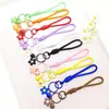 Lanyard para Teléfono de Flor de Goma Macaron, Llavero de Flor Pequeña con Cascabel, Colgante para Bolso Tejido, Accesorios Pequeños Hechos a Mano para DIY