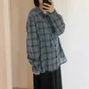 Camisa jacket a cuadros con capucha versátil estilo coreano para mujer, que ofrece protección solar con su diseño a cuadros de manga larga