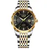 LIGE/Reloj de Cuarzo Multifuncional Luminoso con Calendario Resistente al Agua para Hombre Reloj Simple para Estudiante Oro Azul Acero
