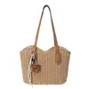 Bolso de paja con borla y pajarita, nuevo bolso tejido de paja, bolso de playa para vacaciones, bolso de hombro versátil, bolso tote de verano para el día a día