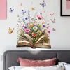 Acuarela Retro Libro Plegable Flores Mariposas Adhesivo de Pared Autoadhesivo Removible Habitación Pared Atmósfera Festiva Pegatina Decorativa