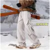 Pantalones de esquí casuales de invierno para hombre con forro polar, engrosados, marca de moda, plisados, corte recto holgado, pierna ancha, pantalones impermeables softshell