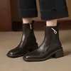 Botines gruesos de punta cuadrada para mujer, nuevo estilo otoño e invierno, botas de montar con cremallera y tacón grueso de 5 cm, botas de moda versátiles y elegantes para otoño e invierno