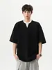 Camiseta Japonesa de Verano de Manga Corta con Contraste de Color de Dos Piezas Falsas Pesadas para Hombre y Mujer, Diseño de Marca de Moda, Simple, Combinable con Todo, para Pareja