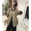 Jaqueta de trabalho feita sob medida, estilo patchwork, com múltiplos bolsos, moda outono estilo casual coreano, com gola alta e design de comprimento médio