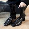 Botas delgadas de tacón alto con temperamento de punta cuadrada francesa para mujer, estilo británico, retro, cremallera trasera, elásticas, botines