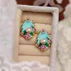 "Borde de Flor de Esmalte" Pendientes de Perla con Goteo de Aceite y Aguja de Plata, Pendientes de Lujo Ligero de Gama Alta, Pendientes de Estilo Francés Dulce y Fresco para Mujer