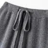 Pantalones de lana 100% australiana de pierna ancha para mujer, ropa exterior de otoño e invierno, pantalones de punto hasta el suelo, de cintura alta, holgados, con caída, pantalones rectos extralargos