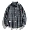 Camisa masculina de manga comprida, estilo limpo e brilhante, xadrez estilo japonês, tamanho plus size, jaqueta camisa oversized, moda masculina de alta qualidade