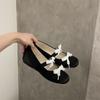 Sapatos Mary Jane de Cetim Macio com Laço de Renda Estilo Francês Sapatos Femininos de Camada Única com Salto Interno Lançamento 2025 Sapatilhas